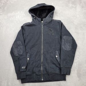 Reebok Hoodie Men Small Jacket Coat Sweatshirt Sweater Sherpa Fleece Elbow Patch